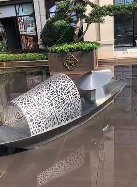 不锈钢雕塑结构定制户外园林景观美陈水景不锈钢抽象小船雕塑摆件