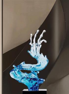 创意浪花雕塑透明树脂摆件现代酒店售楼大厅别墅样板房软装艺术品