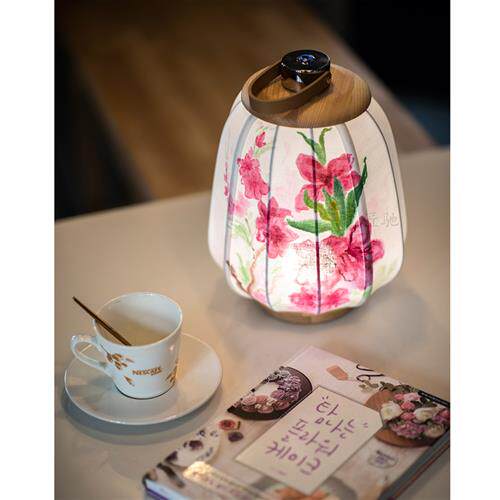 触控可变光触摸复古实木亚麻手绘台灯无线充电床头灯夜灯手提灯