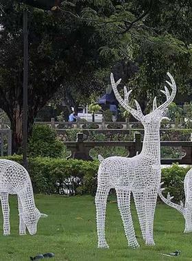 大型铁艺不锈钢麋鹿兔子镂空户外抽象装饰园林景观草坪动物摆件