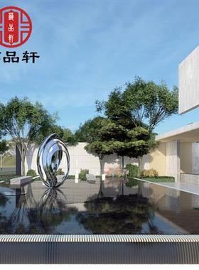 售楼部水景大型不锈钢镂空发光花瓣雕塑定制户外金属抽象圆环摆件