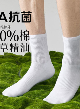 袜子除臭7a抗菌运动中筒袜男棉无骨夏季纯色精油香薰袜子薄款女