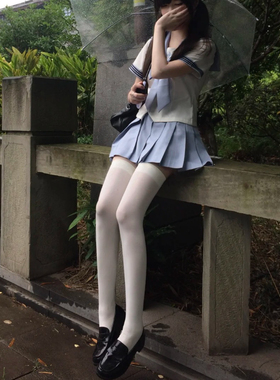 Jackson纯欲微压白色天鹅绒过膝袜子长筒大腿日系jk基础款小腿袜