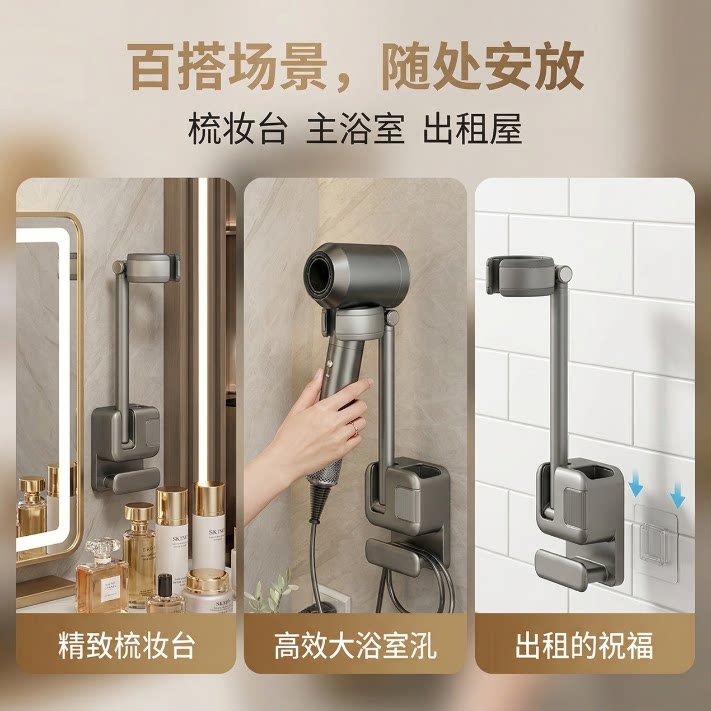 吹风机支架懒人置物架2026新款无痕贴电吹风免打孔挂架通用型白色