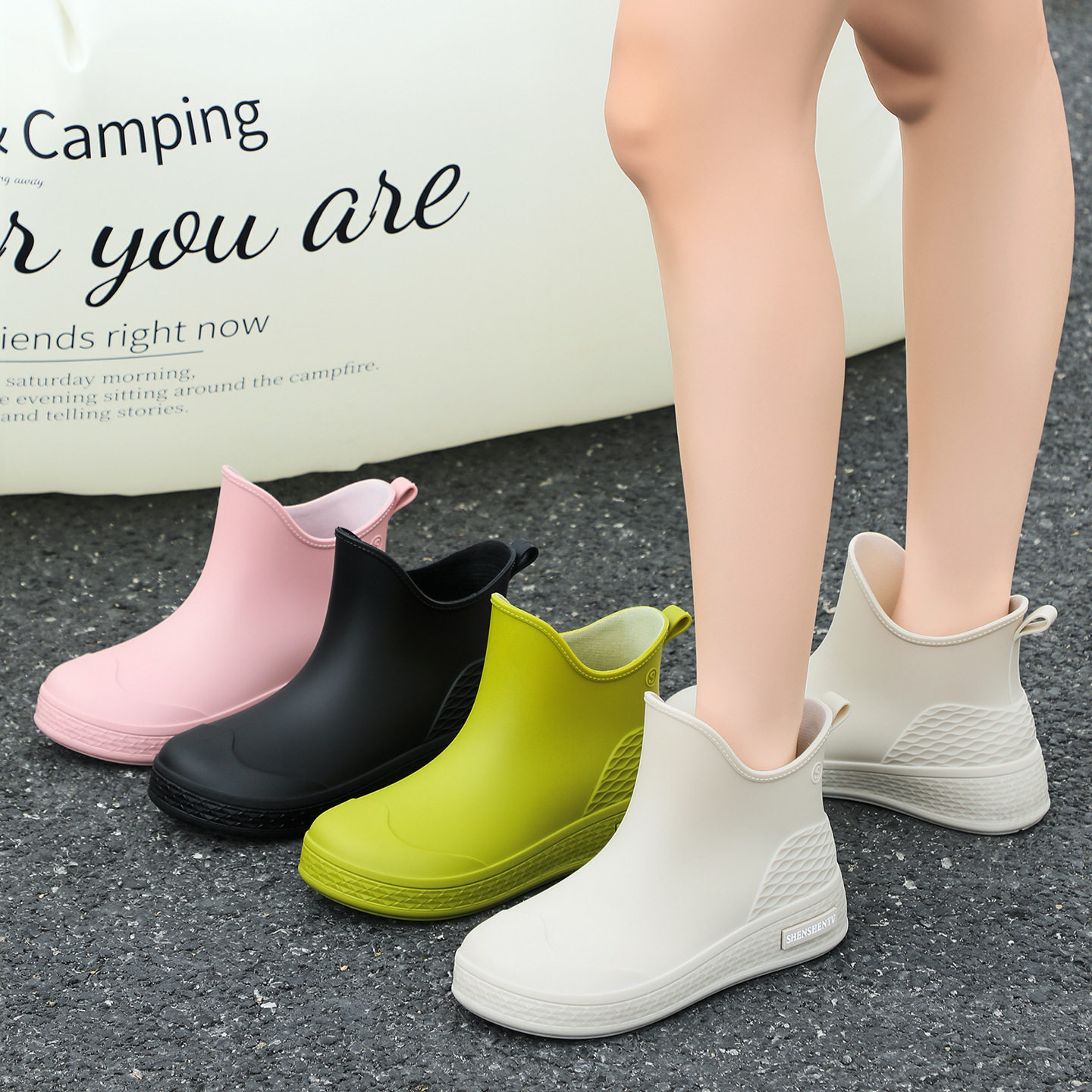 短筒女款时尚防水鞋成人防滑雨靴轻便简约雨鞋户外穿保暖舒适加棉