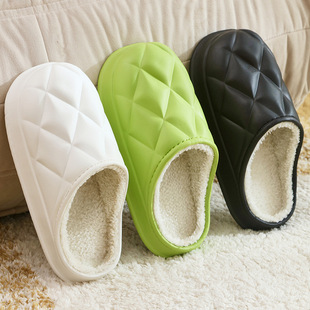 毛绒棉拖鞋女士2025新款加绒无跟可爱情侣居家冬季保暖拖鞋男