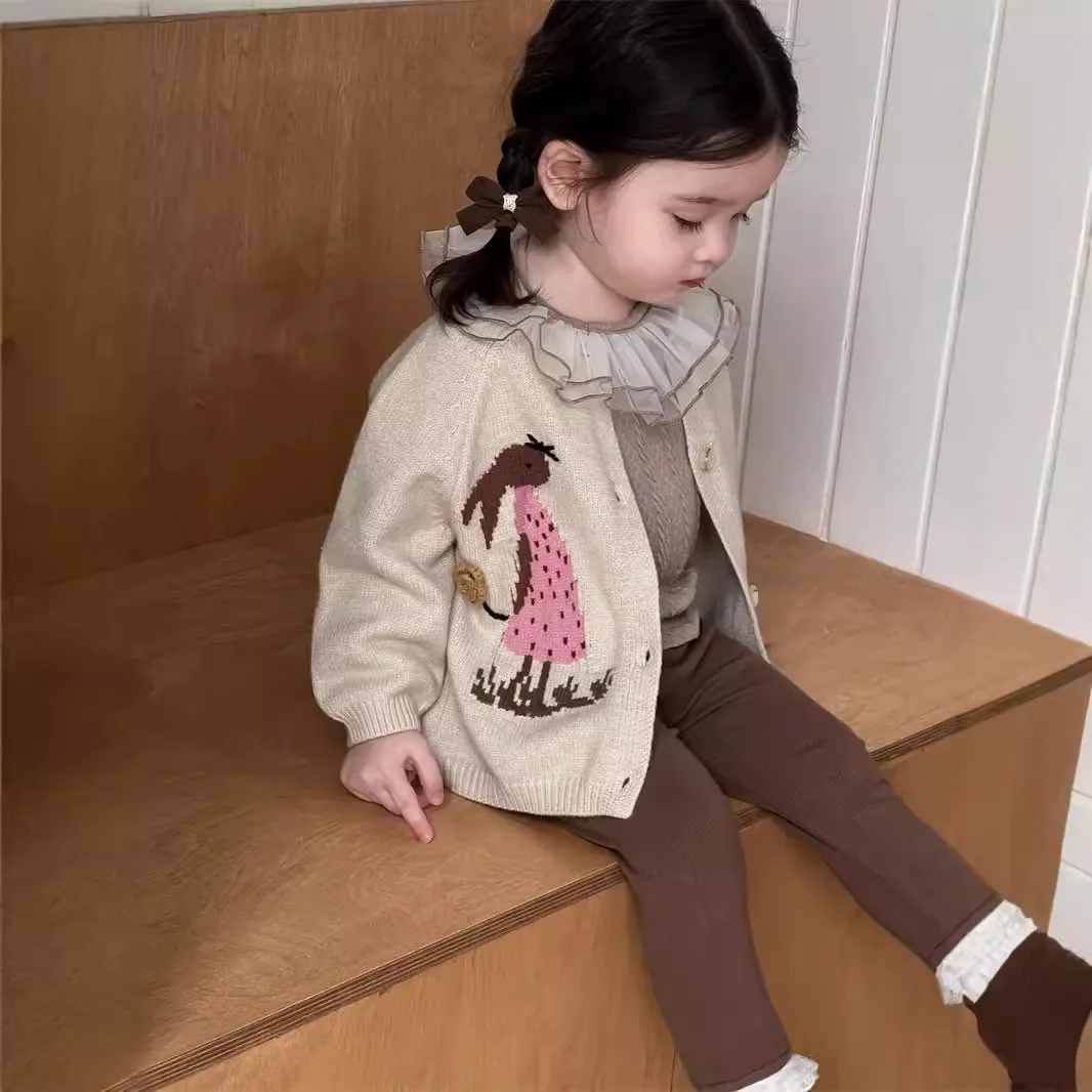 [那子]女童春秋毛衣开衫外套女宝宝外穿打底裤内搭打底衫外出套装
