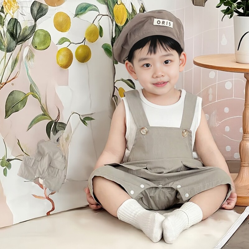 [鸣爬]男童宝宝夏季短袖薄款洋气背带裤小少爷休闲运动外出服套装