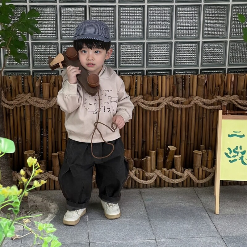 [那子]男童宝宝春秋新款休闲连帽卫衣卫裤外穿棉马甲时尚洋气套装