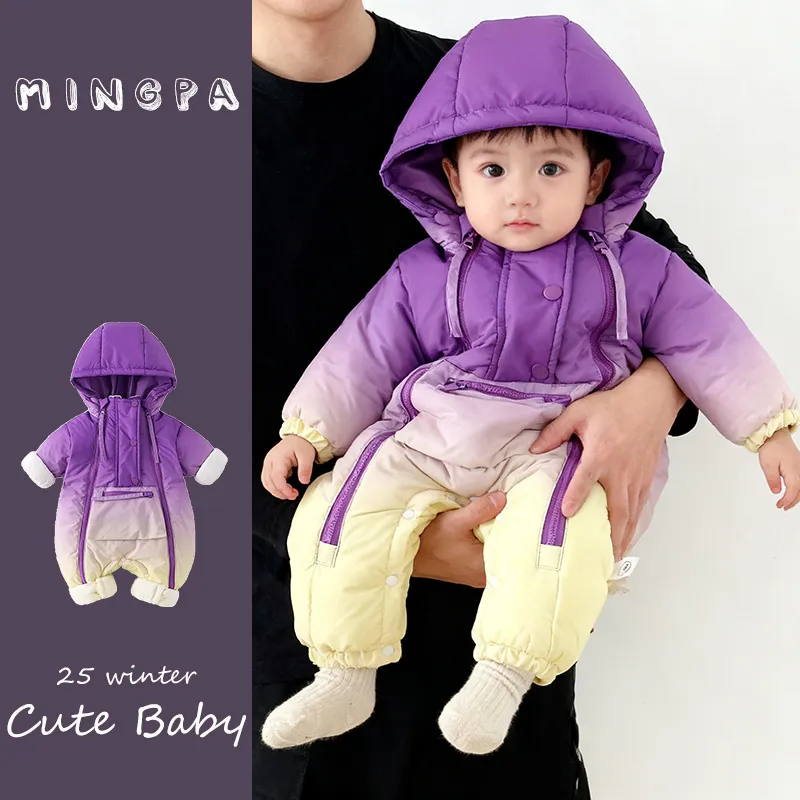 [鸣爬]婴儿冬季加绒加厚羽绒服连体衣外出棉衣男女宝宝轻暖外套