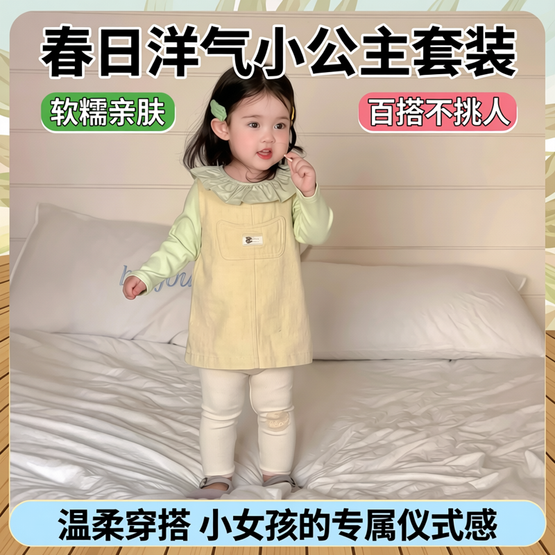 [那子]女童春秋卫衣裙背带裙套装女宝宝洋气打底娃娃衫外穿打底裤,童装/婴儿装/亲子装,套装,淘宝优惠券,粉丝福利购,淘宝优惠卷