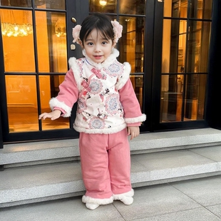 [本印苏拉]宝宝中国风加绒加厚新年服套装婴儿喜庆春节外出拜年服