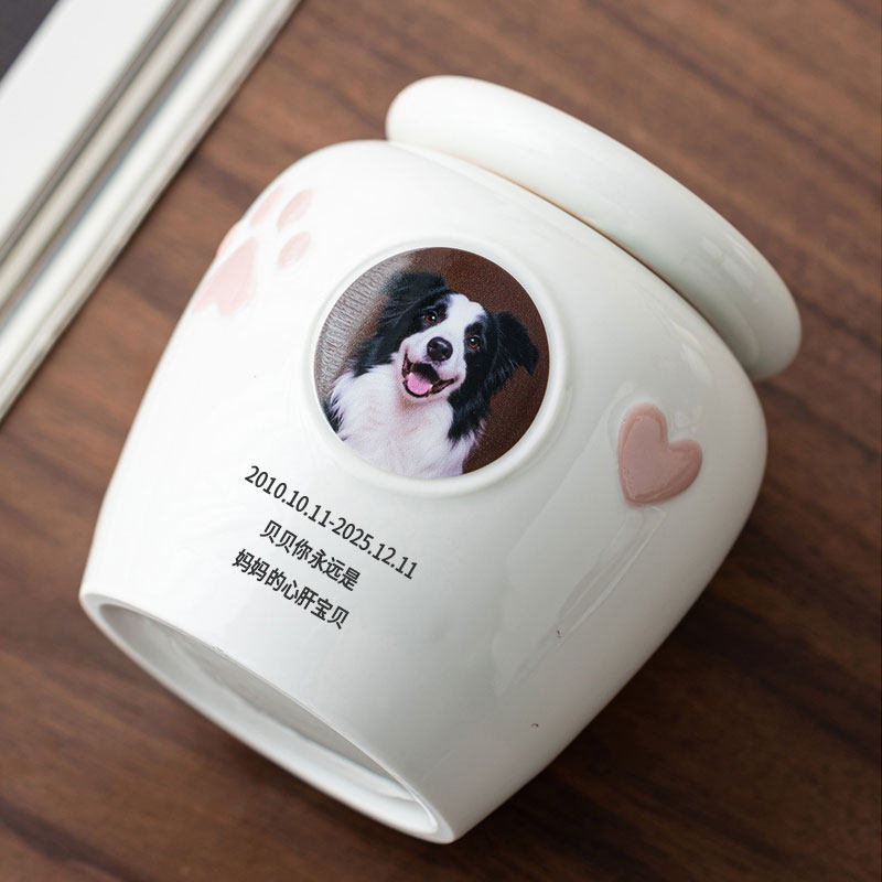 陶瓷宠物骨灰罐密封防潮狗狗猫咪纪念罐定制照片个性化殡葬用品