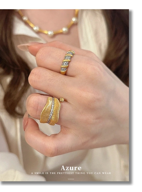 轻奢珠宝意大利拉丝工艺芭蕉叶造型晶钻系列戒指指环复古贵气首饰