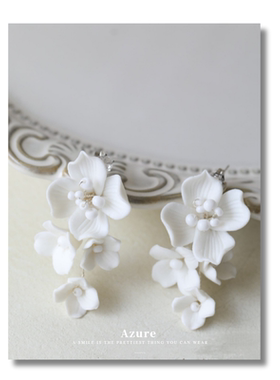 欧式硬瓷花白鸢尾原创设计白色花朵耳环小众高级感气质优雅新娘