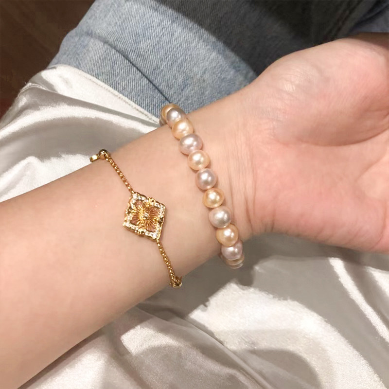 奥米迪奥天然珍珠糖果色手链不规则手镯首饰日常温柔法式百搭叠戴