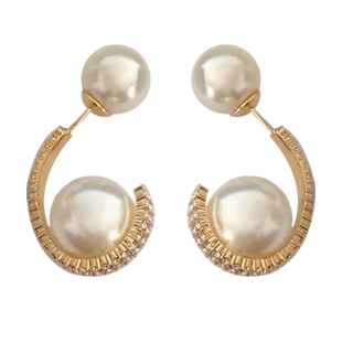 奥米迪奥C珍珠弧度耳钉欧美简约日常百搭时尚耳环个性女流行耳饰