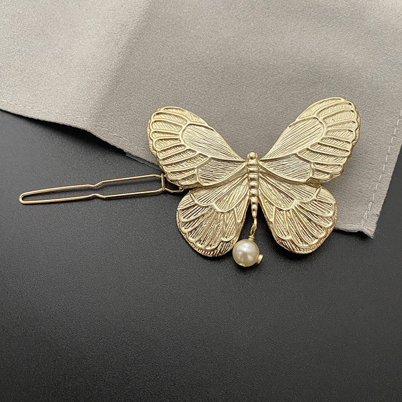 奥米迪奥cd金蝴蝶发卡发饰甜美珍珠刘海侧边夹清冷优雅气质法式女