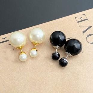 奥米迪奥双面珍珠耳钉女前后大小耳环气质简约网红百搭925纯银针