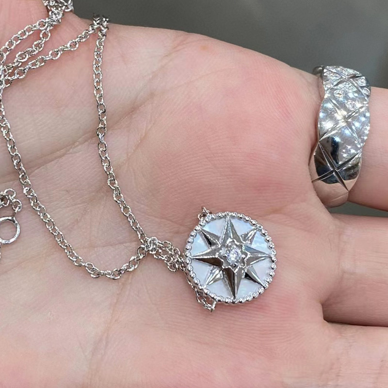 奥米迪奥八芒星罗盘项链白贝母