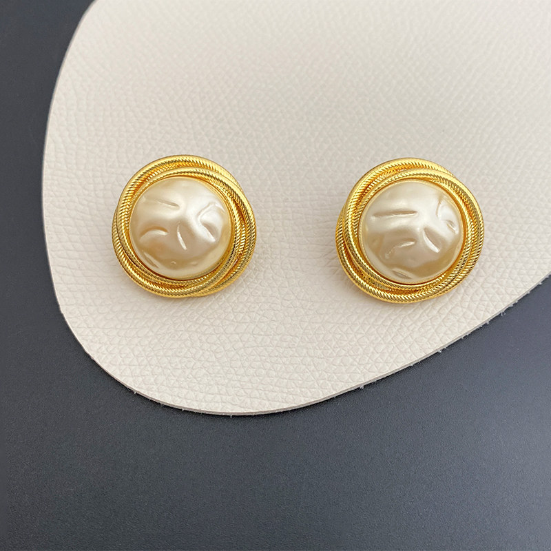 奥米迪奥金边巴洛克珍珠耳夹凹凸纹理麻花欧美夸张大气时尚新耳饰