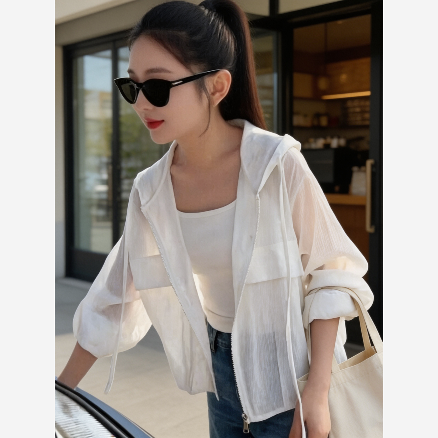 防晒衣女轻薄透气短款纯色外套2026新款韩版宽松连帽防晒服小个子