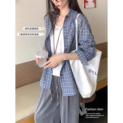 慵懒风格子衬衫女2026春季新款