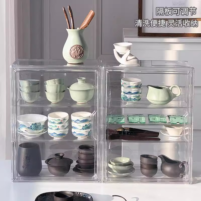 透明茶具收纳盒防尘柜桌面