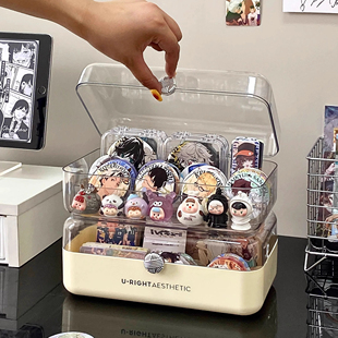 吧唧收纳盒透明翻盖桌面徽章展示架子防尘动漫周边谷子置物架盒子