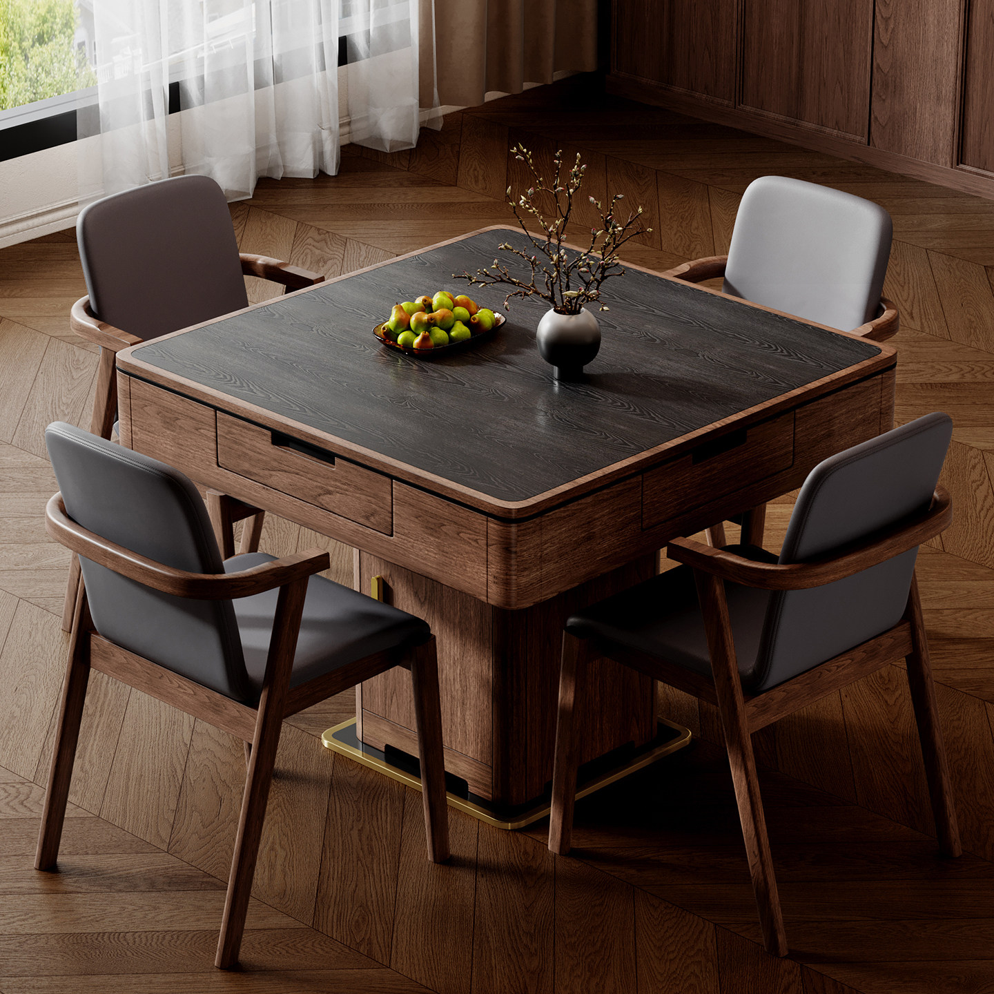 实木麻将机全自动家用静音新中式麻将桌两用餐桌饭桌一体家用机麻