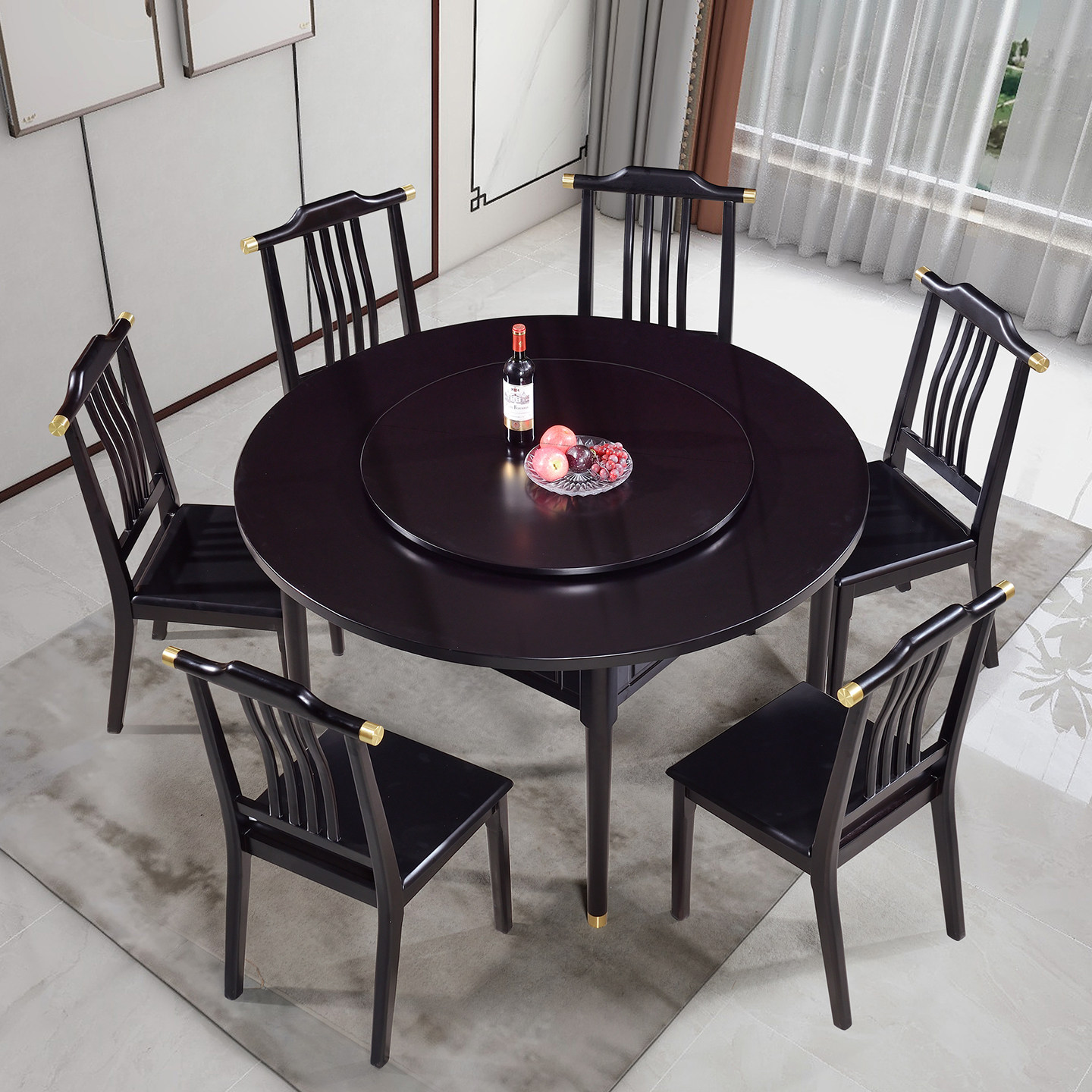 新中式麻将桌餐桌两用一体实木电动麻将机全自动家用黑檀色机麻