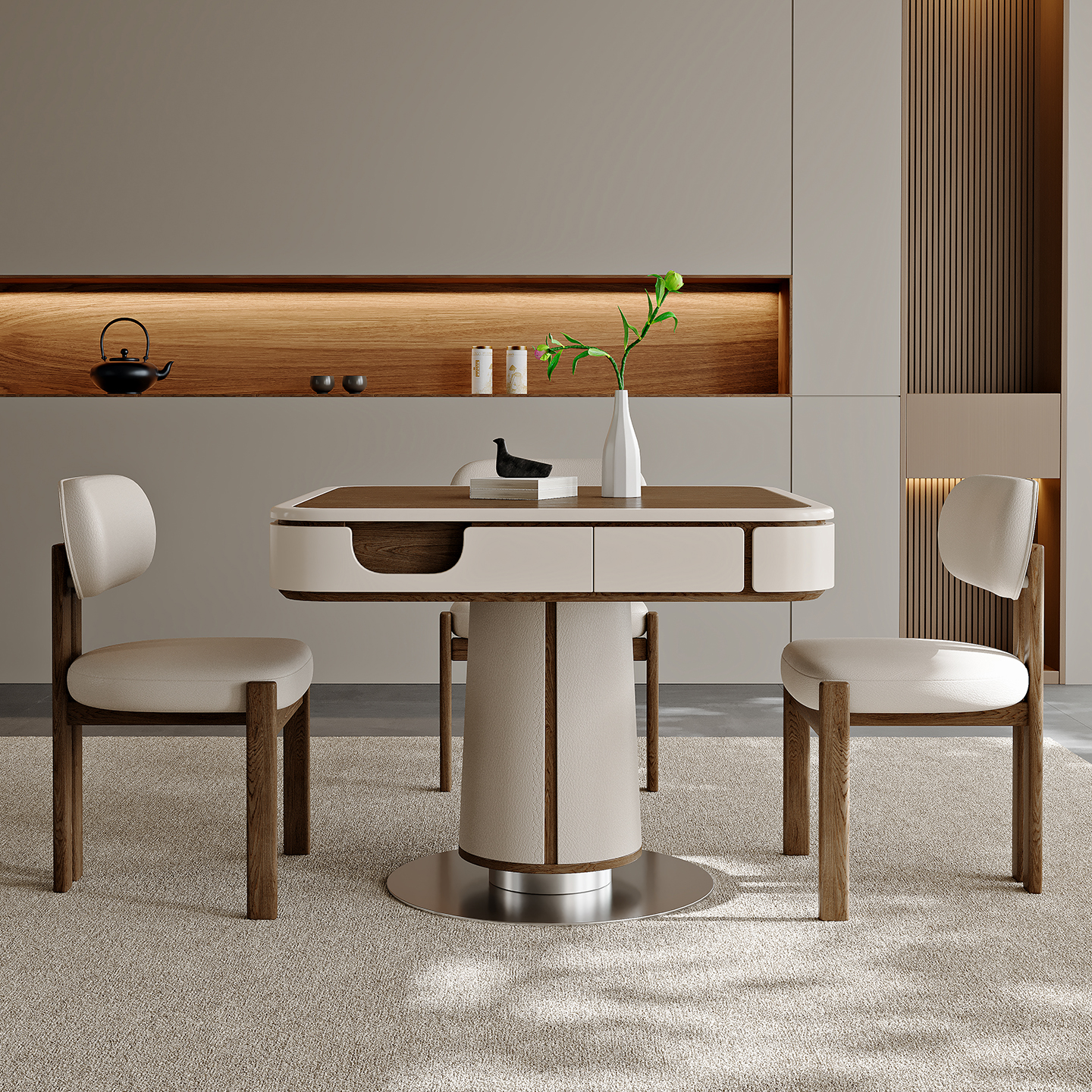 金仕轻奢风实木餐麻一体桌