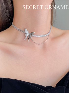 嘻哈锁骨链项链耳环蝴蝶