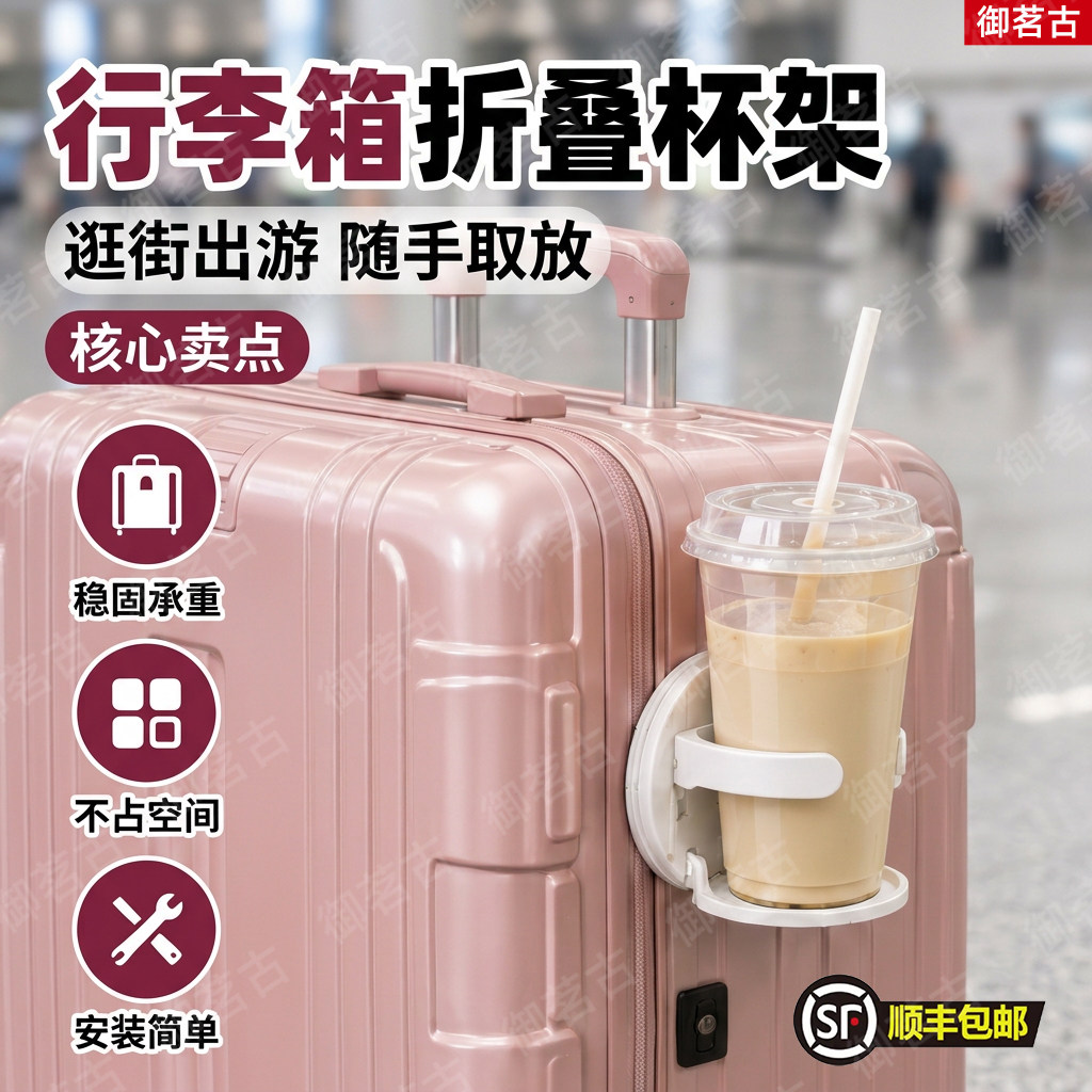 行李箱折叠杯架旅行箱水杯架拉杆箱侧边杯托出差旅游饮料杯架免打图片
