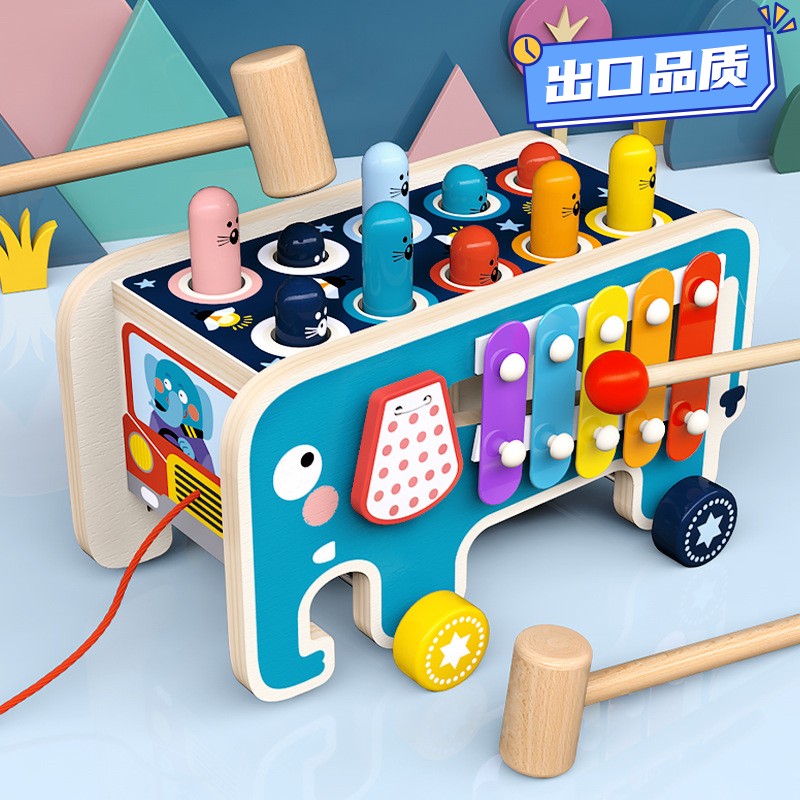 儿童益智玩具大象敲琴打地鼠恐龙拖拉车敲击打地鼠益智亲子玩CE28