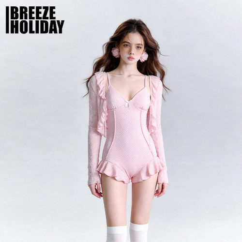 breezeholiday连体泳衣女纯欲遮肚子显瘦钢托聚拢高级感度假泳装