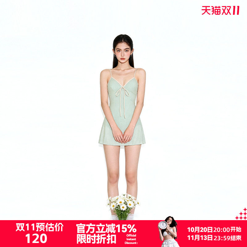breezeholiday连体裙式泳衣女修身遮肚显瘦小清新纯欲风温泉泳装