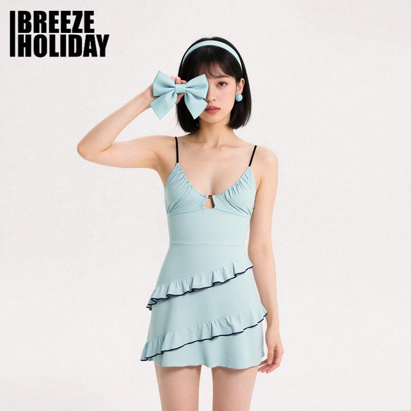 breezeholiday连体泳衣女保守遮肉显瘦度假泡温泉小胸聚拢泳装