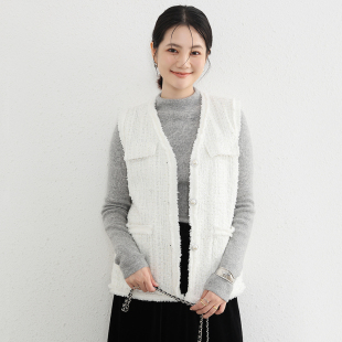 新款 v领气质含羊毛外搭背心2023冬季 小香风棉马甲女款 MIUZA设计款