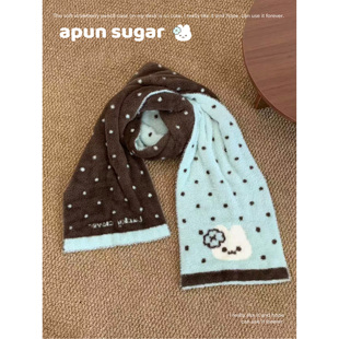 棉花加点儿糖原创薄巧波点天使兔子围巾可爱刺绣冬天保暖少女围脖