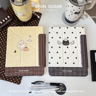 棉花加点儿糖原创焦糖布丁波点平板壳韩系适用于ipad壳磁吸保护壳y型三折带搭扣平板套