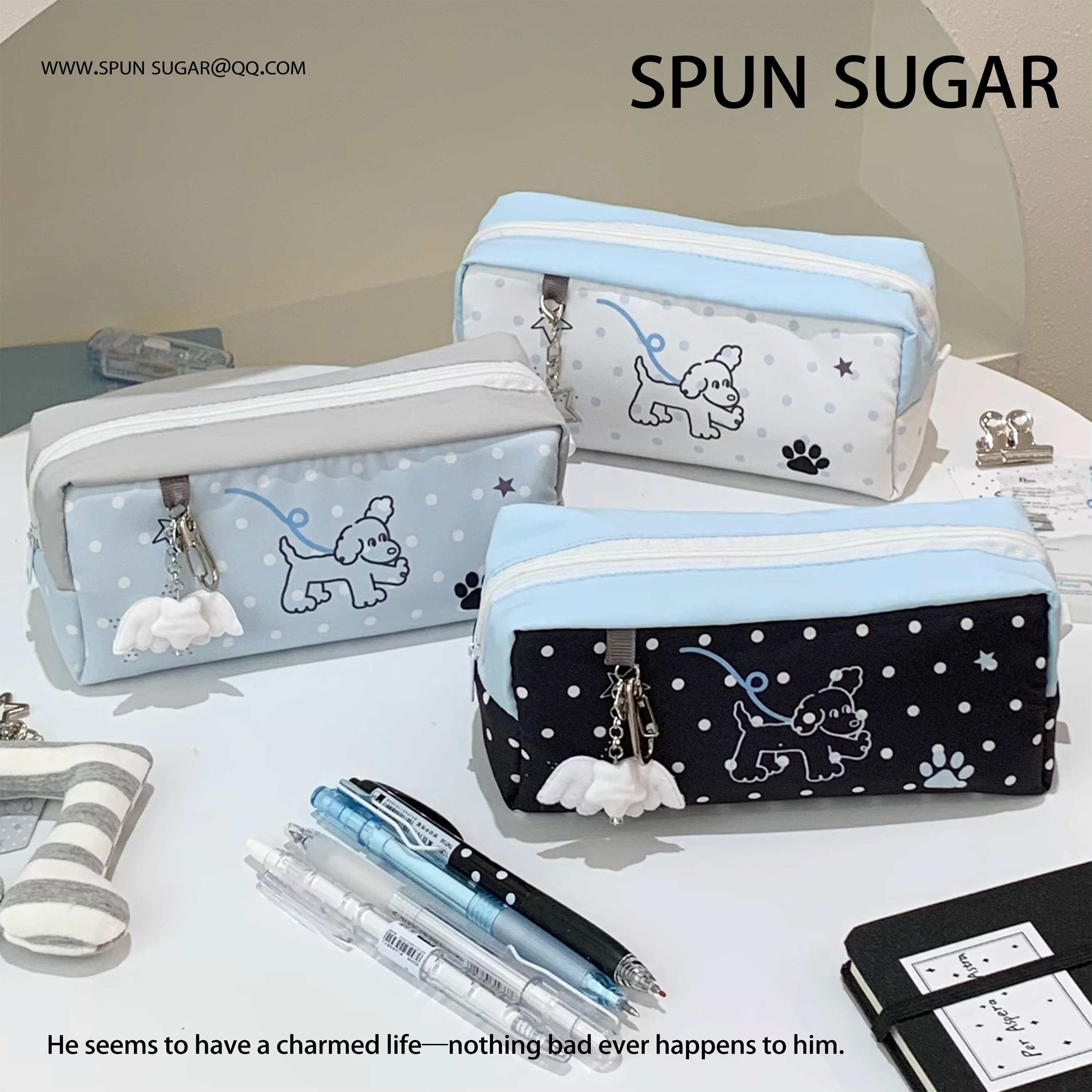 棉花加点儿糖原创韩系小狗波点笔袋可爱文具盒学生大容量文具袋