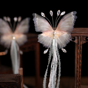 森系花仙子蝴蝶绢纱侧边夹汉服儿童头饰对夹超仙古风舞蹈表演发饰