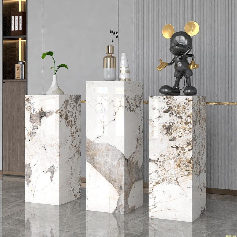 大理石落地式轻奢岩板花架电视柜展台摆件盆景底座立柱石材墩子