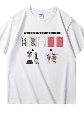 H3LLO FLAG德州扑克恶搞JK制服Tee 顺花双抽男士夏季t恤短袖潮流