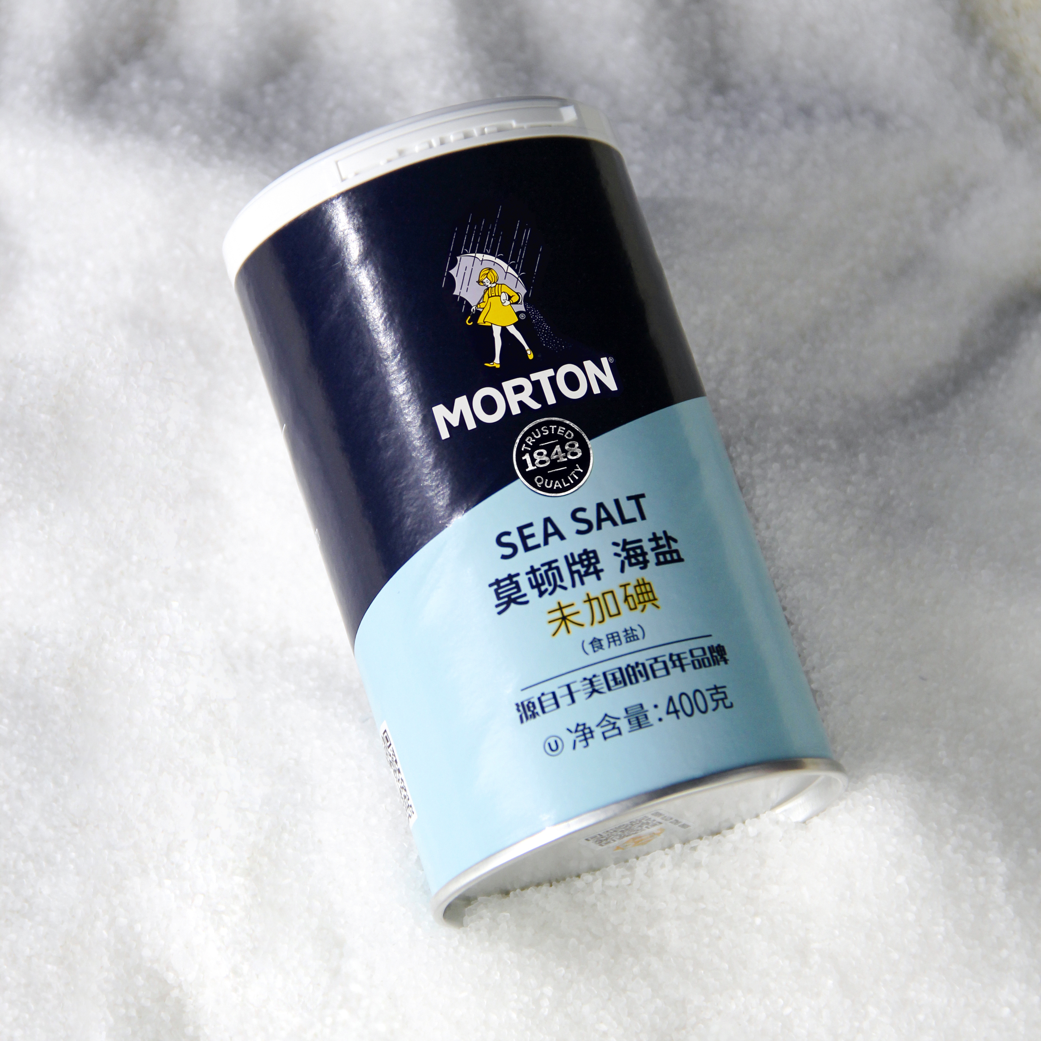 MORTON莫顿海盐1罐400g无碘未加碘无抗结剂家用烘焙烧烤食用盐