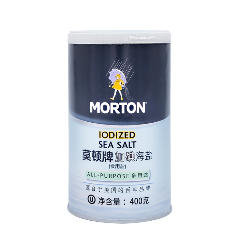 MORTON莫顿牌海盐1罐400g加碘无抗结剂食用盐家用烘焙烧烤罐装