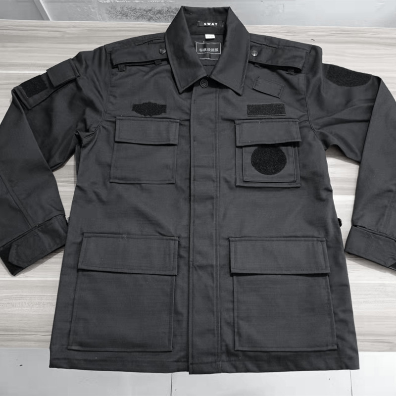 网格套装夏秋季加肥加大军迷户外男女长袖保安作训服工作服藏青黑