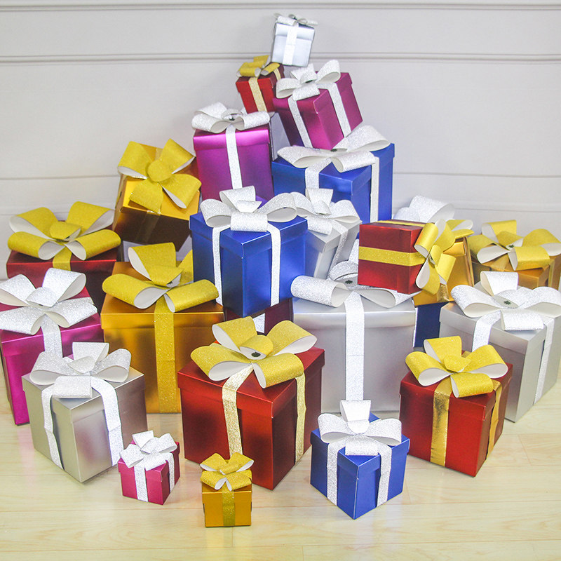 圣诞装饰礼盒堆头哑光蝴蝶结盒子套装圣诞节装饰品圣诞树商场布置