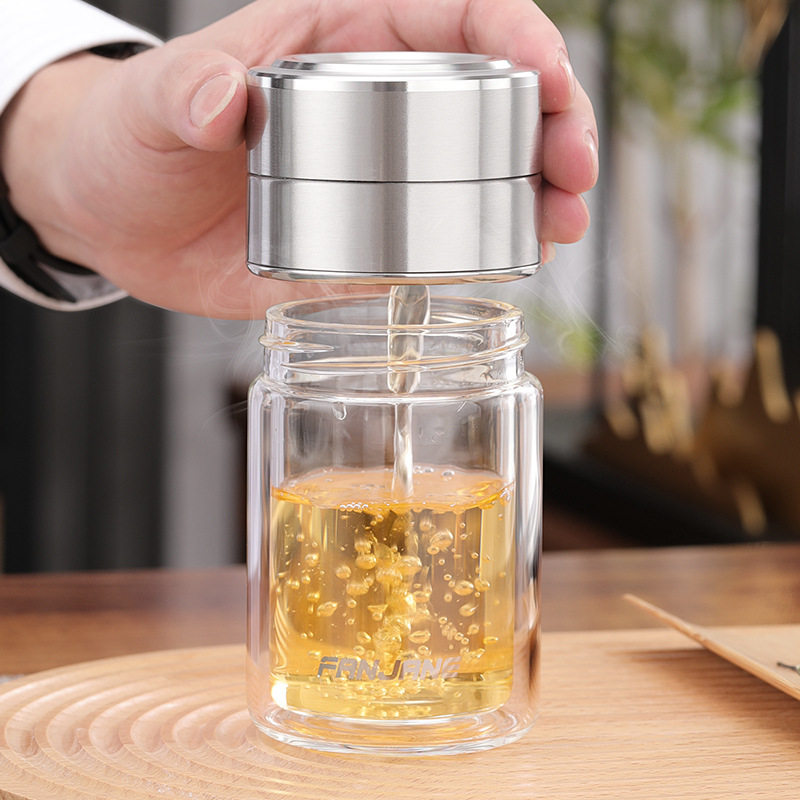 茶水分离双层玻璃杯办公室便携过滤泡茶水杯旅行耐高温女士茶杯